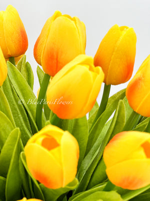 Large 50 Orange Tulips | Modern Faux Floral Arrangement Real Touch Artificial Centerpiece Faux Flowers in Glass Vase Faux Flowers in Vase