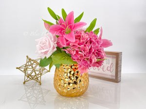 REAL TOUCH Floral Arrangement, Hydrangeas, Roses, Lilies, Tulips, French Country, Artificial Faux Forever Flowers, Flower Centerpiece, Decor