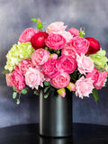 French Style Floral Arrangement, Pink Peonies Silk/Real Touch Rose Artificial Flower Centerpiece Faux Flower Unique Handmade Gift Decor