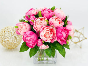 Modern Pink Peony Arrangement Artificial Faux Flower Centerpiece, French Country Floral Decor, Silk Flowers in Vase Home Decor by Blue Paris