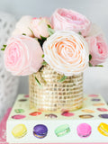 Pink Rose Arrangement | Real Touch | French Country | Floral Centerpiece, Artificial Faux Forever Flowers Gift for Home Decor in Gold Vase