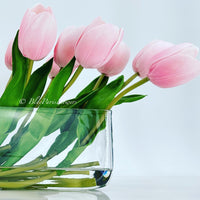 Modern Long REAL TOUCH Tulip Arrangement Artificial Faux Centerpiece Floral Flower Arrangement Silk Flowers Glass Vase French Decor Pink