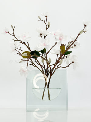 White Cherry Blossom Arrangement Silk Artificial Faux Centerpiece-Fake Flower Centerpiece-Home Decor Floral Gift Wedding Decor Blue Paris