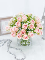 Light Pink 40 Roses Arrangement, Floral Flowers | Silk Artificial Faux Forever Flowers in Glass for Home Decor by Blue Paris Flowers