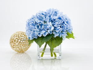 Blue REAL TOUCH Hydrangeas in Vase, Artificial Faux Flower Arrangement, Floral Centerpiece Flower, Faux Flower in Vase, Home Decor