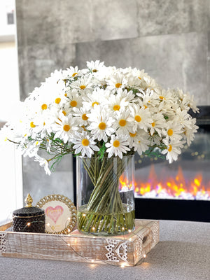 X-Large White Daisy Arrangement, Artificial Faux Centerpiece, Floral Arrangement, Silk Flowers in Glass Vase for Home Decor