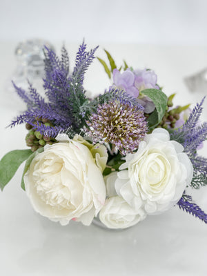 Arrangement in Vase, Peonies, Lavender, French Country Artificial Flowers Faux Home Decor Realistic Floral Arrangement Blue Paris