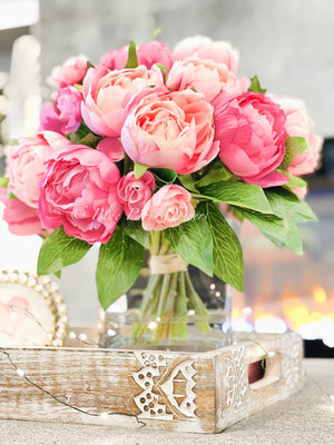 Modern Pink Peony Arrangement Artificial Faux Flower Centerpiece, French Country Floral Decor, Silk Flowers in Vase Home Decor by Blue Paris