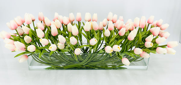 100 Pink Modern Long REAL TOUCH Tulips Arrangement Artificial Faux Tab ...