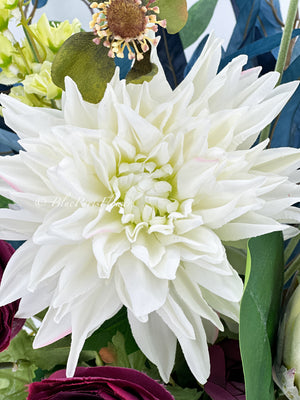 29” Mix Faux Flower Arrangement, Dahlia, Ranunculus, Protea, Green Floral Decor Silk/Real Touch Centerpiece Artificial Flowers, Gift Decor