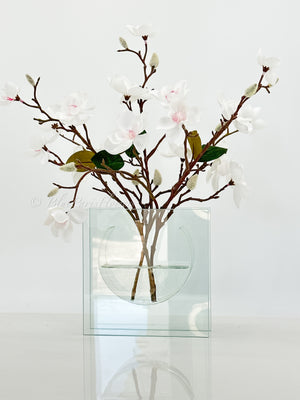 White Cherry Blossom Arrangement Silk Artificial Faux Centerpiece-Fake Flower Centerpiece-Home Decor Floral Gift Wedding Decor Blue Paris