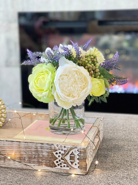 Lavender Flowers in Golden Vase