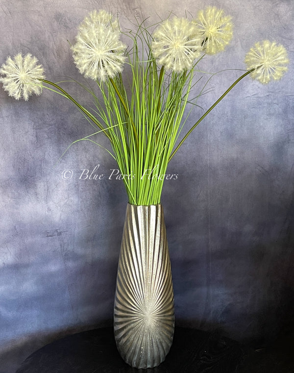 Modern Decor, Tall Dandelions Artificial Faux Arrangement in Vase. Elegant Floral Faux Floral Centerpiece, Home, Office Decor Arrangement