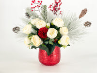 Christmas Artificial Flower Arrangement-Christmas Faux Centerpiece-Christmas Flowers- White Peonies Flower Centerpiece-Christmas Gift-Decor