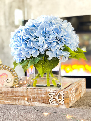 Blue REAL TOUCH Hydrangeas in Vase, Artificial Faux Flower Arrangement, Floral Centerpiece Flower, Faux Flower in Vase, Home Decor