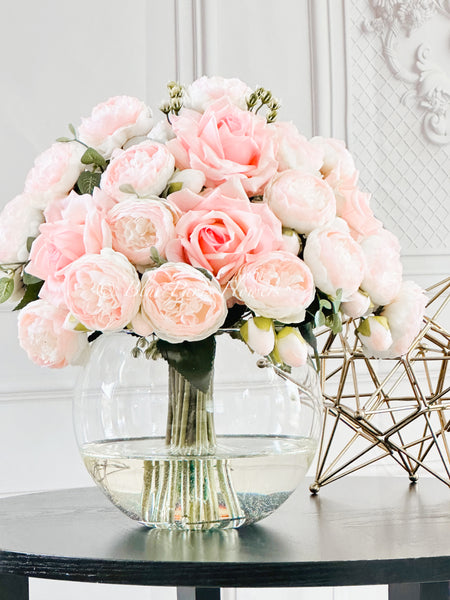 Large Light Pink Rose Peony, Real Touch Roses, French Co Arrangement, –  Blue Paris Flowers