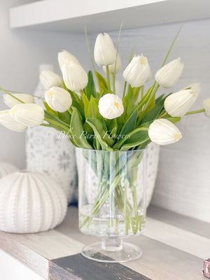 19” White Real Touch Tulips Modern Arrangement Centerpiece | Real Touch Artificial Faux Forever Flowers