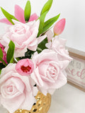 REAL TOUCH Floral Arrangement, Hydrangeas, Roses, Lilies, Tulips, French Country, Artificial Faux Forever Flowers, Flower Centerpiece, Decor