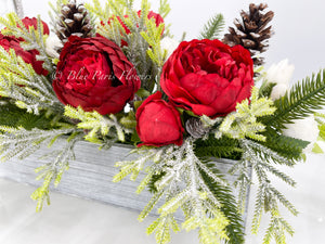 Red Peonies Christmas Faux Artificial Flower Arrangement-Christmas Faux Centerpiece-Christmas Fake Flowers Centerpiece-Christmas Gift-Decor