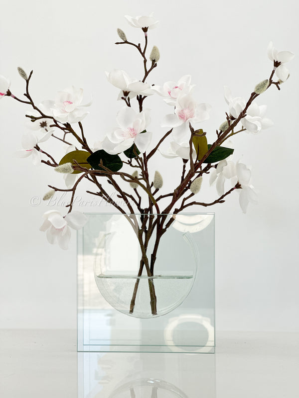 White Cherry Blossom Arrangement Silk Artificial Faux Centerpiece-Fake Flower Centerpiece-Home Decor Floral Gift Wedding Decor Blue Paris