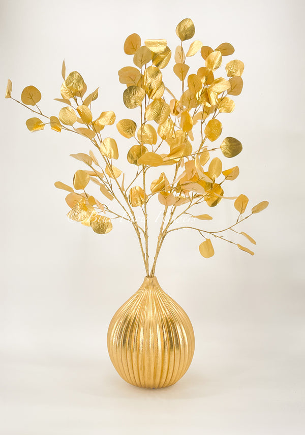 Modern Decor, Gold Silver Dollar Artificial Faux Arrangement in Vase. Gold Floral Faux Floral Centerpiece, Home, Office Decor Arrangement