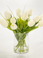 19” White Real Touch Tulips Modern Arrangement Centerpiece | Real Touch Artificial Faux Forever Flowers