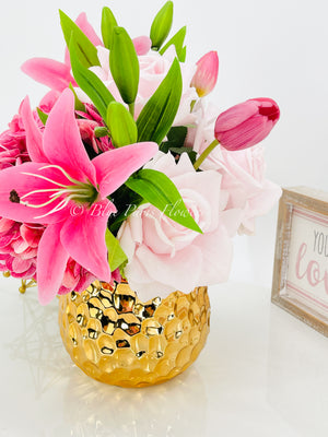 REAL TOUCH Floral Arrangement, Hydrangeas, Roses, Lilies, Tulips, French Country, Artificial Faux Forever Flowers, Flower Centerpiece, Decor