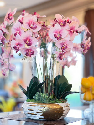 Tall Pink 7 Stems Phalaenopsis Orchid Arrangement, Real Touch Flower in Vase | Elegant Table Centerpiece | Floral Decor | Flower Arrangement