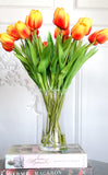 20” Orange Real Touch Tulips Modern Arrangement Centerpiece | Real Touch Artificial Faux Forever Flowers