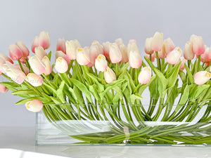100 Pink Modern Long REAL TOUCH Tulips Arrangement Artificial Faux Table Centerpiece Floral Flower Arrangement Wedding French Style Decor