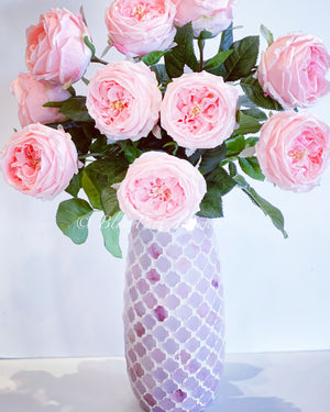 22” Pink Austin Rose Arrangement | Real Touch | French Country | Artificial Faux Forever Flowers in Glass Vase for Home Decor by Blue Paris