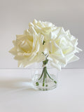 Real Touch White Roses Arrangement in Vase French Country Artificial Flowers Faux Floral Home Decor Realistic Floral Arrangement Blue Paris