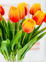 20” Orange Real Touch Tulips Modern Arrangement Centerpiece | Real Touch Artificial Faux Forever Flowers