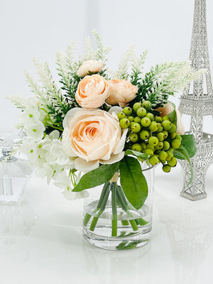 Floral Arrangement in Vase, Peonies, Lavender, French Country Artificial Flowers Faux Home Decor Realistic Floral Arrangement Blue Paris