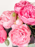 Pink Rose Peony Arrangement, Artificial Faux Table Centerpiece, Faux Florals, Silk Flowers Arrangement in Black Glass Vase by Blue Paris