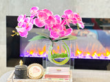 Modern Magenta Pink 2 Stems Phalaenopsis Orchid Arrangement, Real Touch Flower in Vase | Table Centerpiece | Floral Decor Flower Arrangement