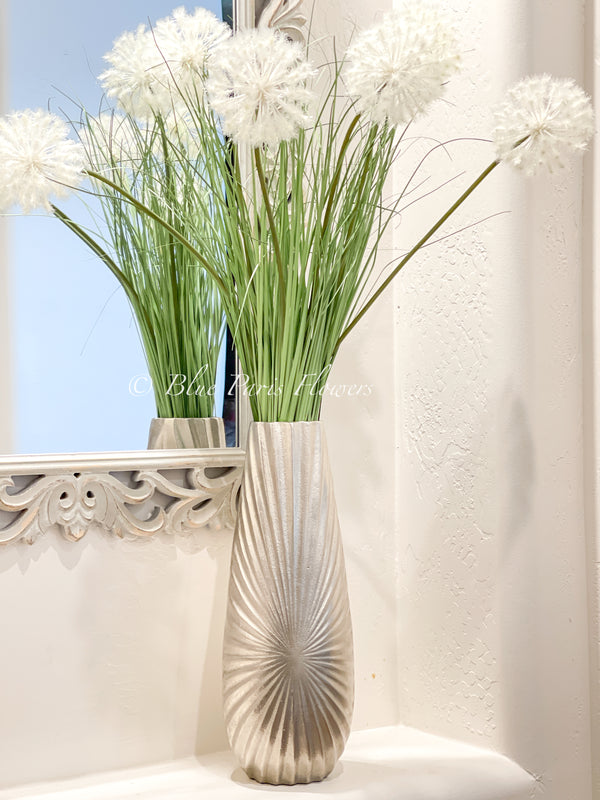 Modern Decor, Tall Dandelions Artificial Faux Arrangement in Vase. Elegant Floral Faux Floral Centerpiece, Home, Office Decor Arrangement