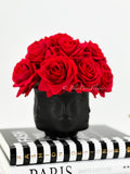 Real Touch Red Roses Arrangement in Vase, French Country Artificial Flowers Faux Floral Home Decor Realistic Floral Arrangement Black Vase