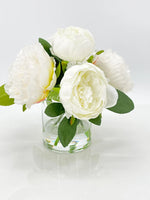 White Peonies Arrangement Artificial Faux Table Centerpiece, Wedding Faux Florals, Rose Silk Flowers Arrangement in Glass Vase by Blue Paris