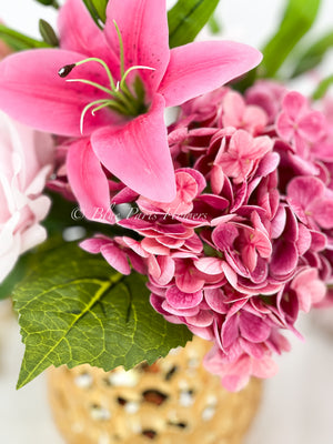 REAL TOUCH Floral Arrangement, Hydrangeas, Roses, Lilies, Tulips, French Country, Artificial Faux Forever Flowers, Flower Centerpiece, Decor