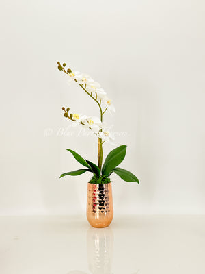 Faux White Double Stems Phalaenopsis Orchid Arrangement, Real Touch Flower in Vase
