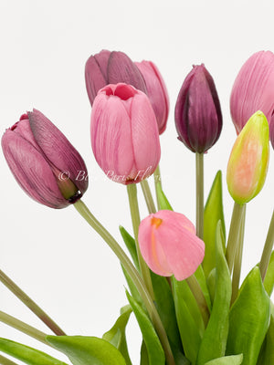 Real Touch Tulips in Glass Vase, Home Decor Faux Flower Arrangement, French Country Style, Floral Arrangement, Home Decor