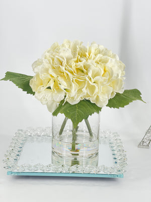 Off-White Hydrangeas in Glass Vase, Artificial Faux Flower Arrangement, Silk Flower Centerpiece, Floral Arrangement Decor, Gift