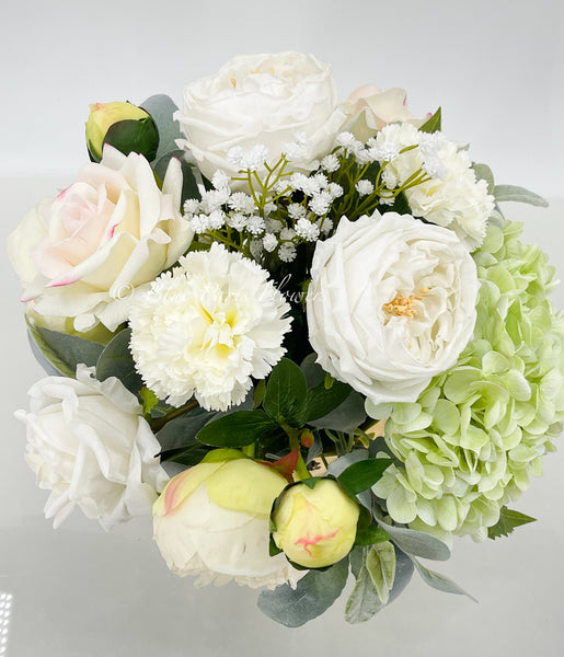 Floral Arrangement, REAL TOUCH White Peonies, Rose, Hydrangeas, Artifi –  Blue Paris Flowers