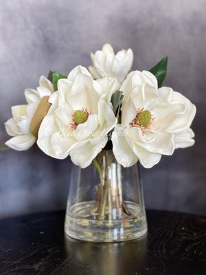 Luxurious White Magnolia Arrangement Real Touch/Silk Artificial Faux Centerpiece-Fake Flower Centerpiece-Home Decor Floral Gift Blue Paris