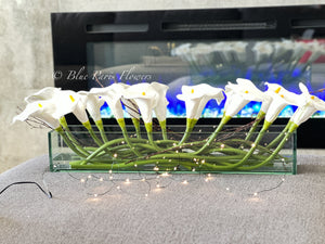 Modern Long White REAL TOUCH Calla Lily Arrangement Artificial Faux Centerpiece Floral Flower Table Decor Silk Flowers Glass Vase French