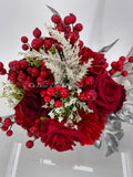 Faux Flower Arrangement, Peonies, Roses, Greens in Vase, Floral Decor Real Touch Centerpiece, Faux Artificial Flowers Silk Arrangement Red