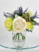Floral Arrangement in Vase, Peonies, Lavender, French Country Artificial Flowers Faux Home Decor Realistic Floral Arrangement Blue Paris