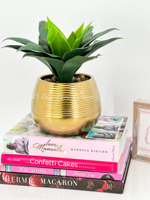 Succulents in Gold Vase, Faux Artificial Greens Succulents Plants Table Centerpiece Floral Decor Centerpiece Faux Florals
