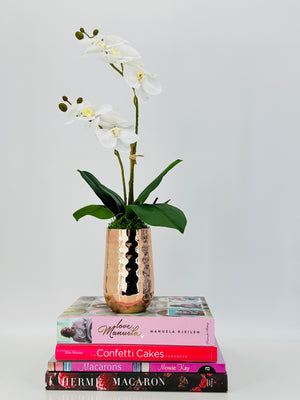 Faux White Double Stems Phalaenopsis Orchid Arrangement, Real Touch Flower in Vase